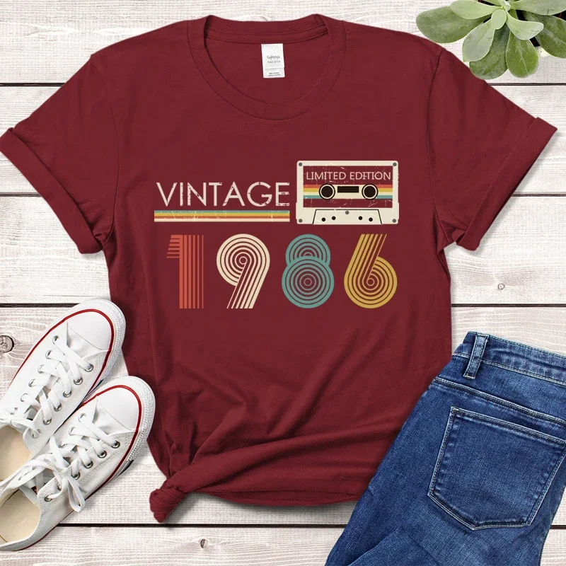 Vintage Audio Tape 1986 Limited Edition T Shirt Women Harajuku 39th 39 Years Old Birthday Party Retro Tshirt Mother Wife Clothes