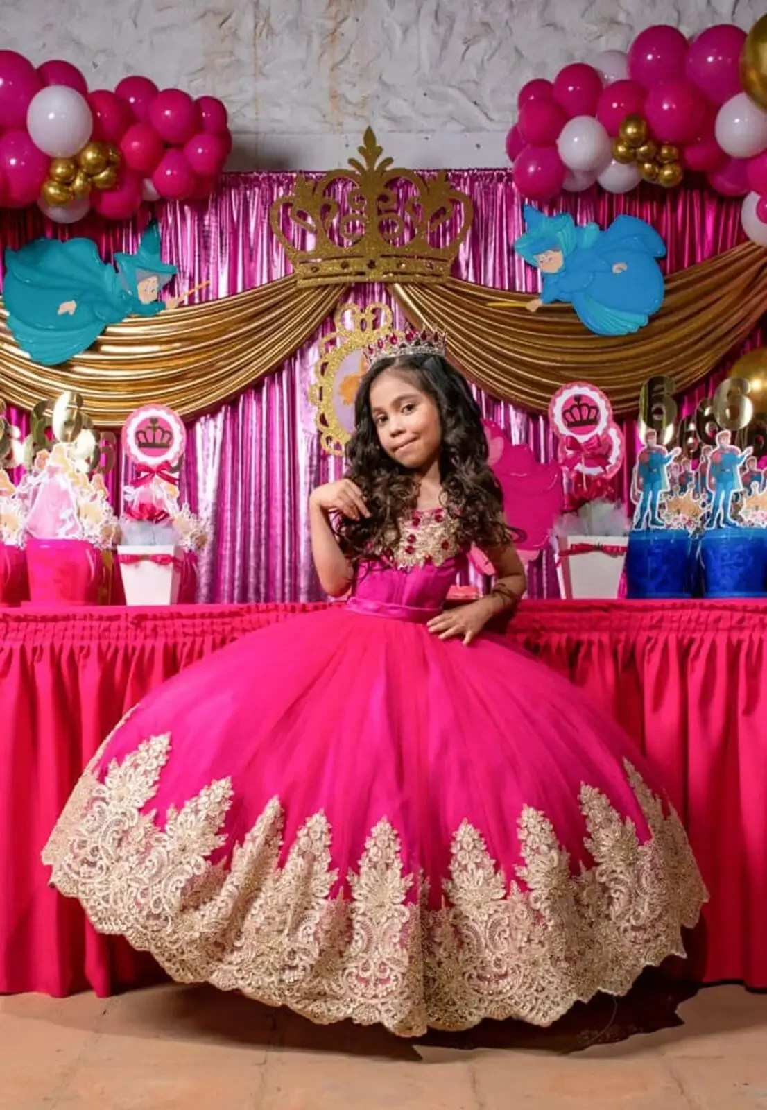 Luxury Hot Pink Flower Girl Dress Lace Applique Beading A-Line Off Shoulder Dress First Communion Birthday Party Gown Customized