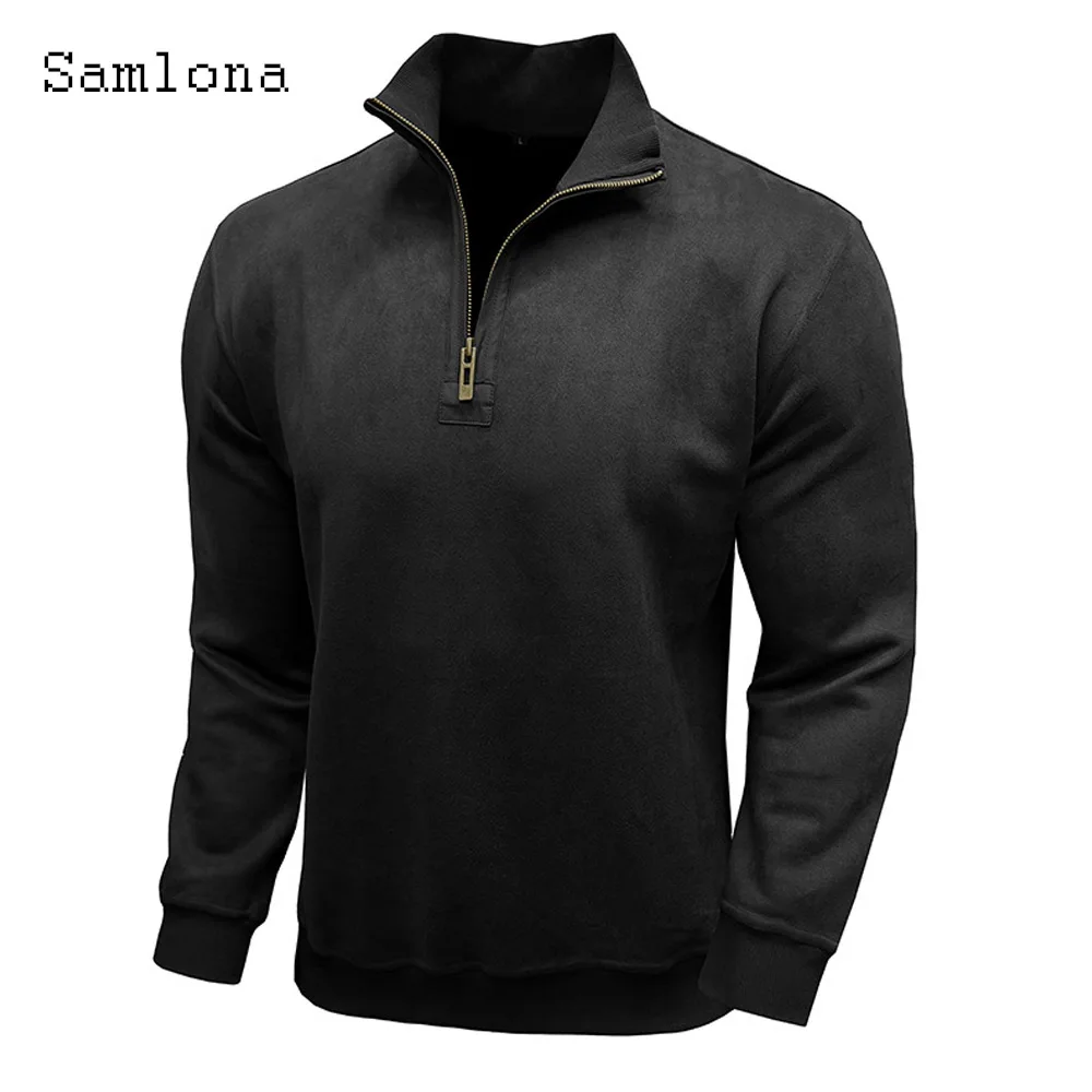 Men Casual Plush Sweatshirts Autumn Winter Top Clothing 2024 European Fashion Zipper Sweatshirt Mens Vintage Basic Pullovers New