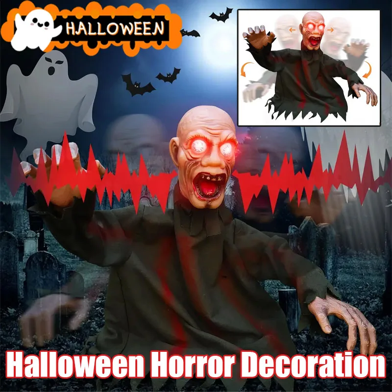 

Halloween Horror Decoration Plug-in Decor Interactive Voice Control Swinging Ghost Outdoor Scary Decor for Yard Haunted House