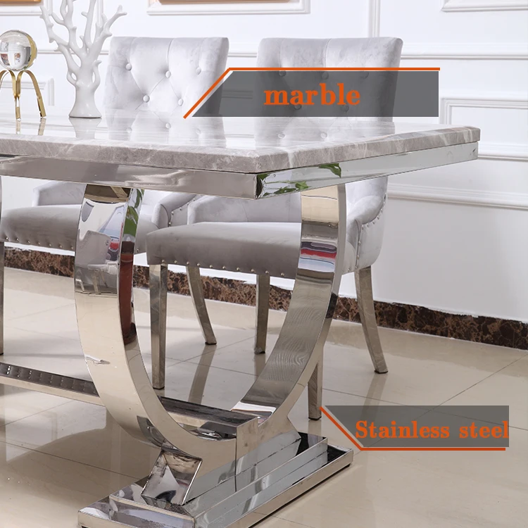 Hot-sale dining room furniture Marble table top Stainless steel table marble dining table set and chair combination