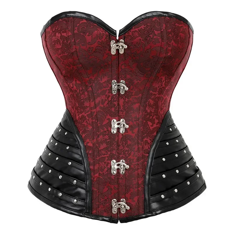 

Corset Bustier Steampunk Clothing Women Top Plus Size Vintage Gothic Outerwear Corselet Overbust Pirate Costume Crimson