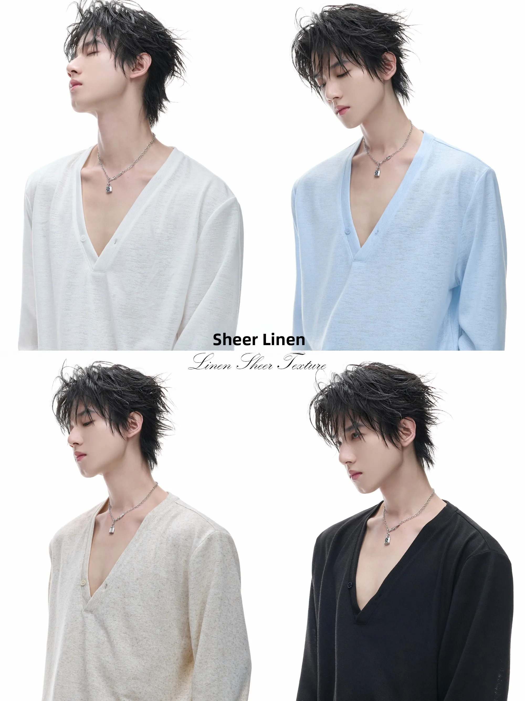 Argue Men's Long Sleeve T-Shirt Deep V-Neck Breathable Lazy Style Polyester Fiber Casual Comfortable Inner Wear Base Shirt