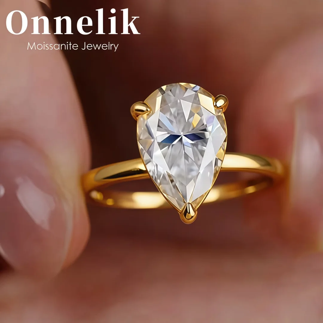 Onnelik 1-4ct D Color Water Drop Moissanite Ring S925 Sterling Silver Sparkling Wedding Party Fine Jewelry for Women's Best Gift