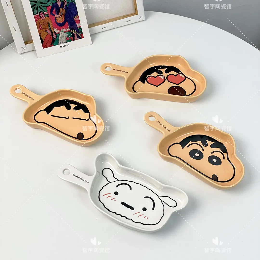 

new Cartoon Crayon Shin Chan Tableware Kawaii Creative Anime Ceramic Small Dish Kitten Rice Bowl Single Handle Bowl Girl Gift