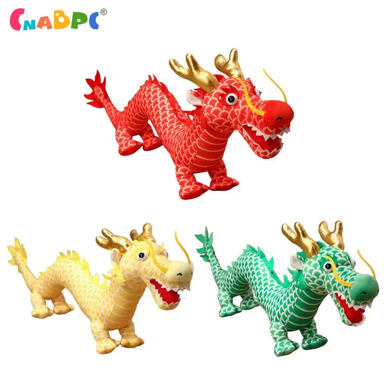 

Cartoon Zodiac Dragon Year Mascot Chinese Dragons Plush Toys Soft Stuffed Animal Doll New Years Decoration Yellow Red Green