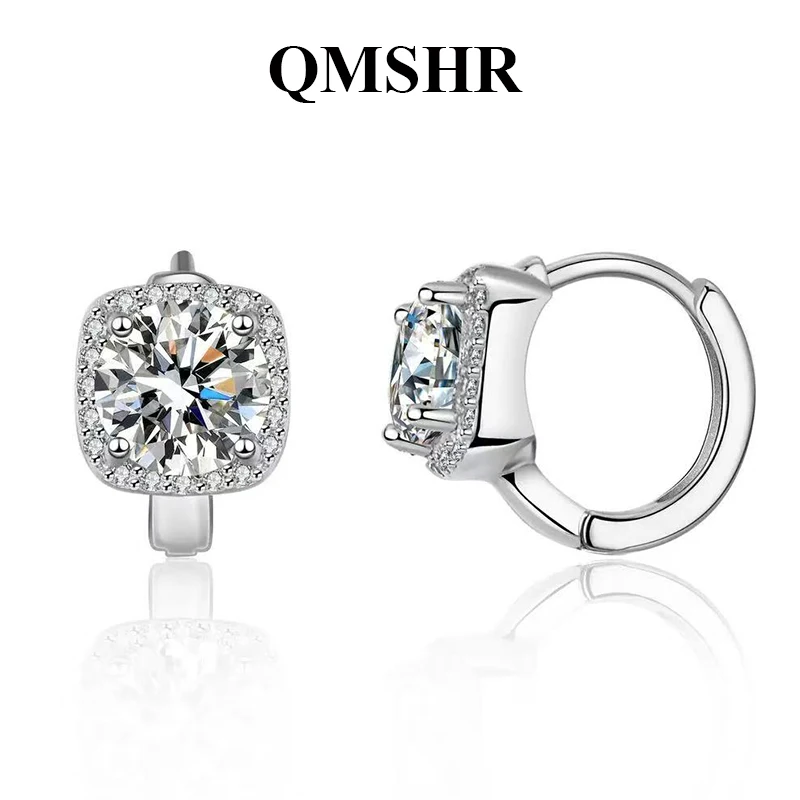 

Серьги QMSHR с муассанитом 1 карат для женщин, из стерлингового серебра S925 с позолотой 18 карат, серьги-кольца, свадебные украшения с сертификатом