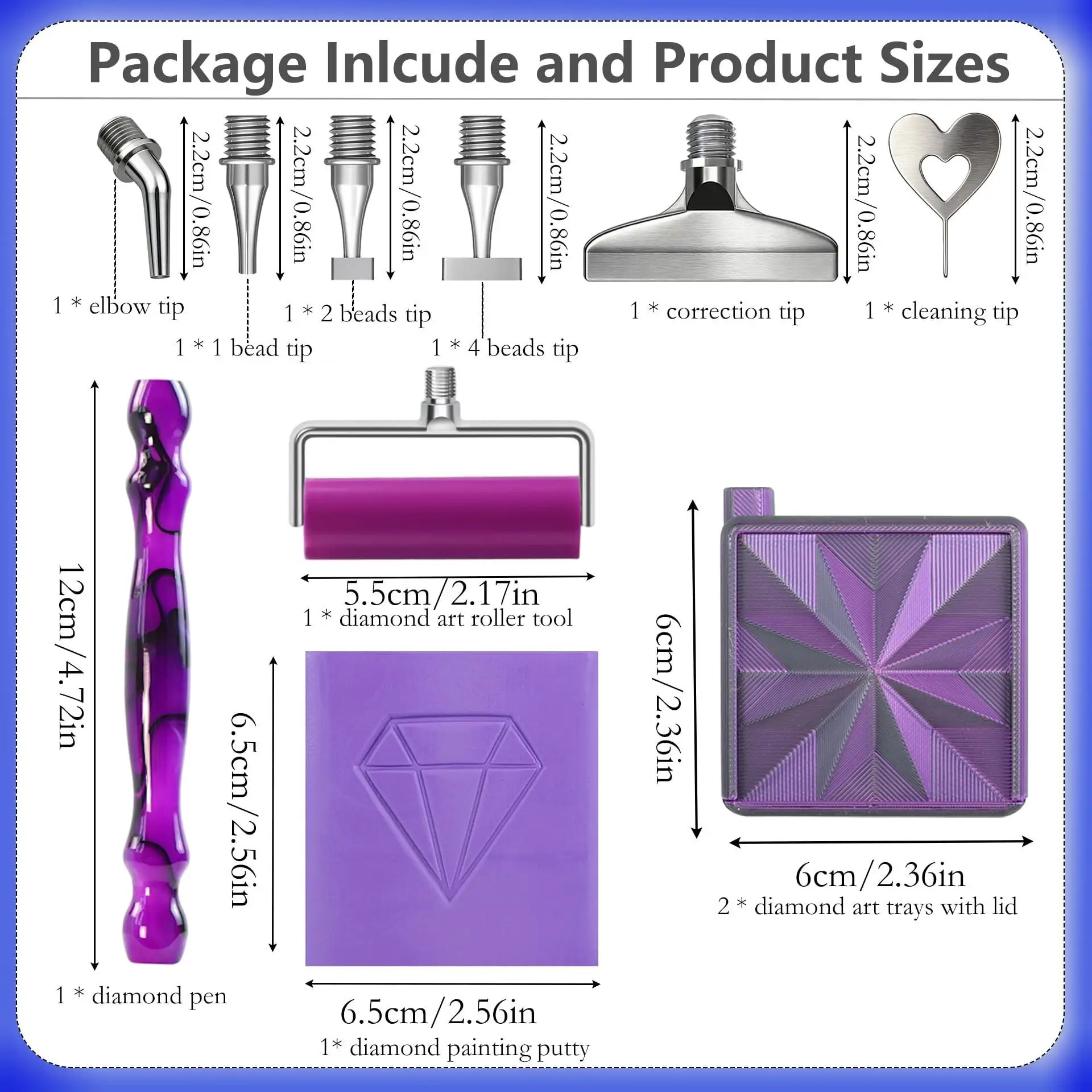 DIY Diamond Painting Tools (with Threaded Steel Fine Tips, 1/2/4 Multi-Tips, and Curved Tips) Accessories, Diamond Painting Tray, Roller Tool, Diamond Painting Clay, Adult Diamond Painting Accessory Set