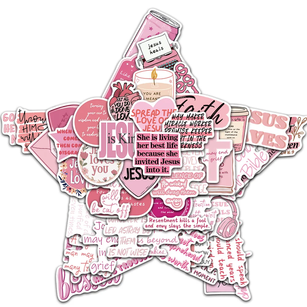 50/100PCS Pink Bible Jesus Graffiti Stickers Easter Festival Decoration Stickers Phone Cases Doors Notebook Water Cups DIY