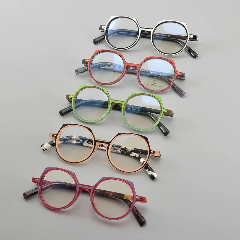 Belight Optical Vintage Irregular Shape Handmade Colorful Combine Acetate Retro Eyeglasses Frame Prescription Lens GP087