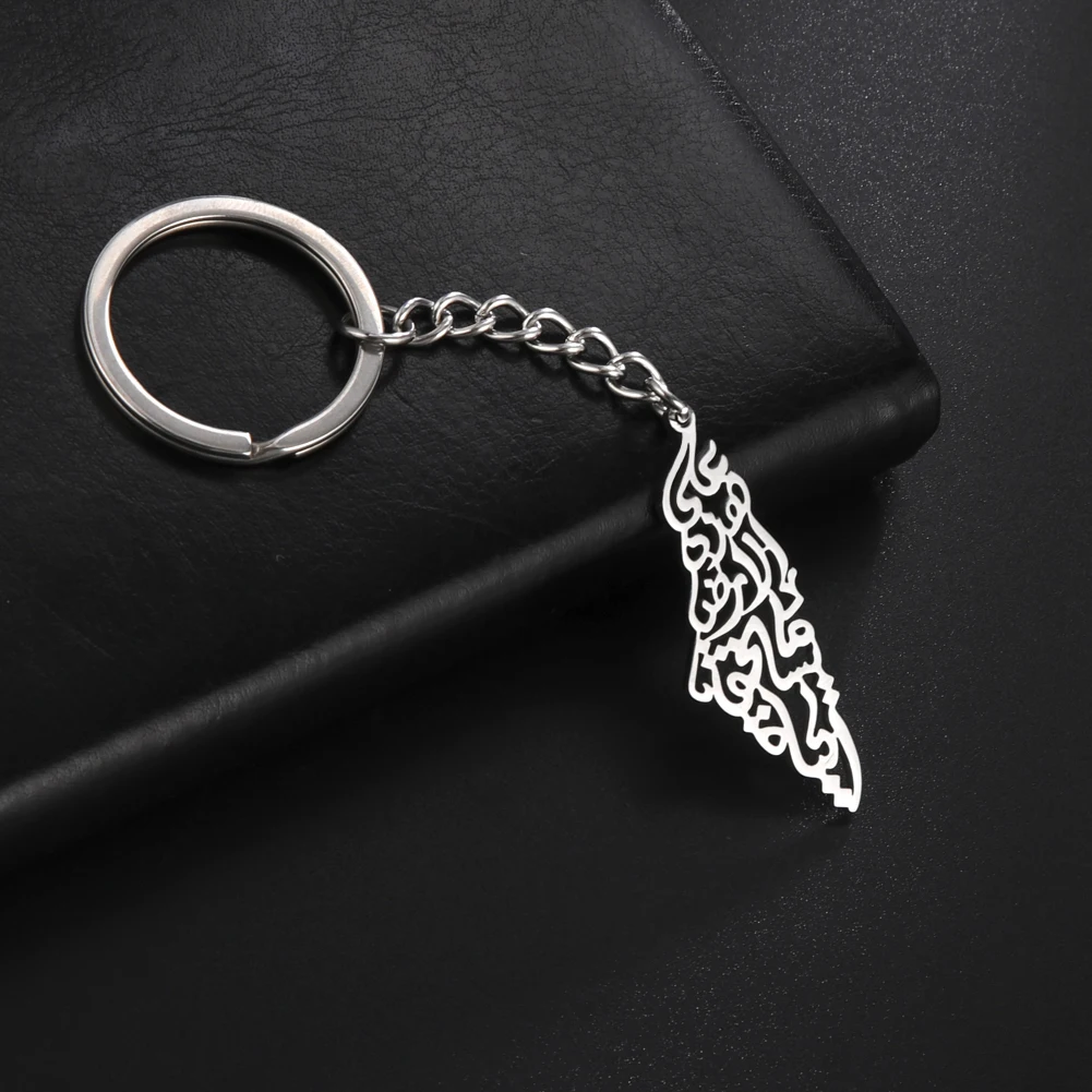 Jeshayuan Palestine Map keychain With Arabic Calligraphy Stainless Steel Motivational Palestine keychain Jewelry Gift