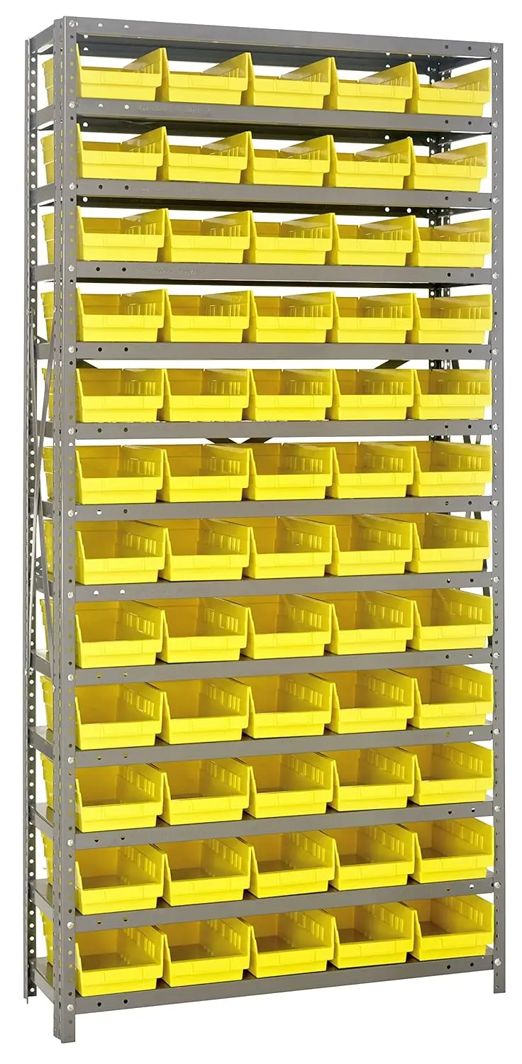 

1275-102Yl Steel Shelving Unit With 4"" Shelf Bins, 12"" D X 36"" W X 75"" H, Yellow