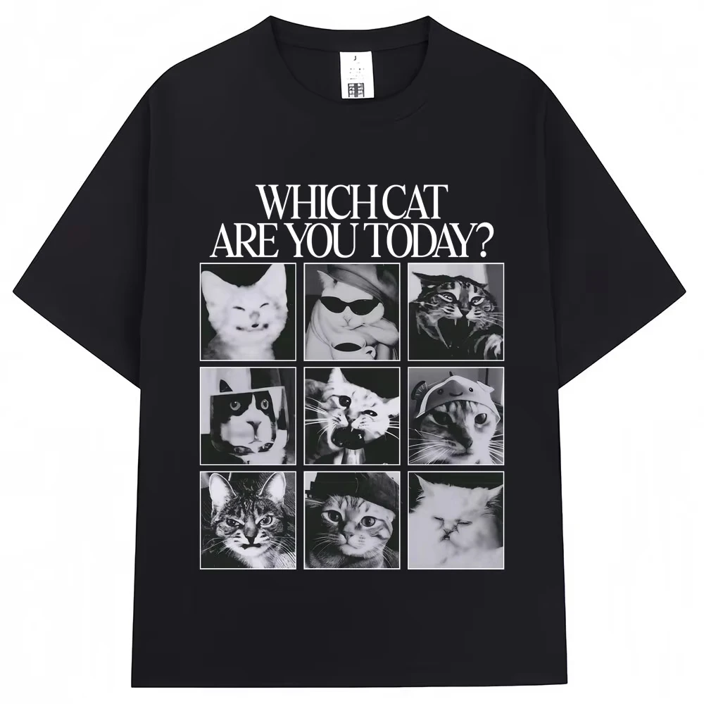 Humorous Cat Meme Graphic Design T Shirt Which Cat Are You Today Retro Soft Cotton Relaxed Fit Unisex Vintage Style Tee