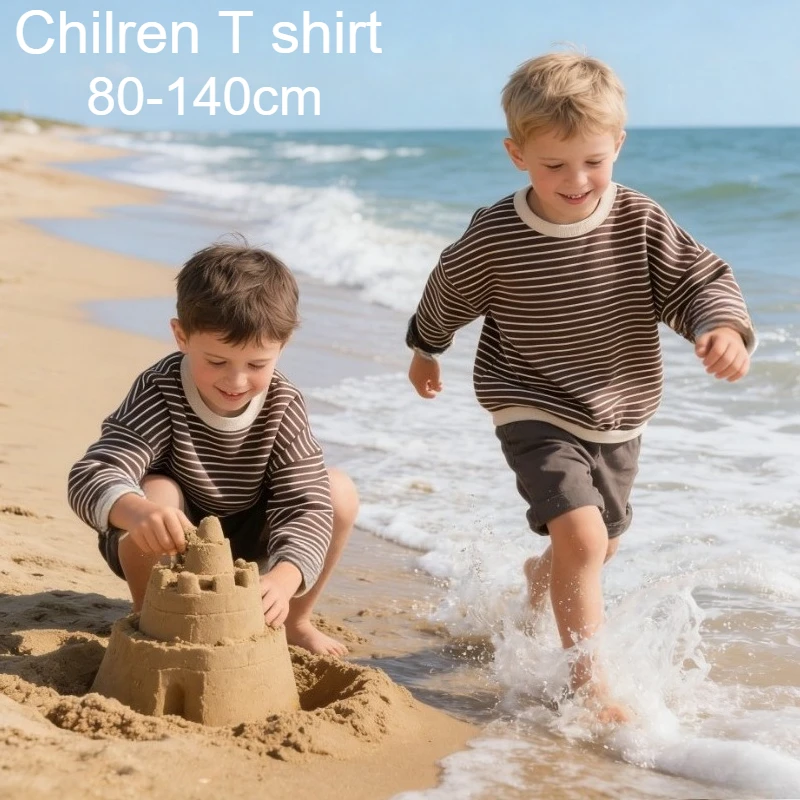 MiniAinis-capuz listrado para meninas e meninos, camiseta solta infantil, mangas compridas, tops com gola O, roupas de algodão infantil, novo, primavera, 1 a 8 anos