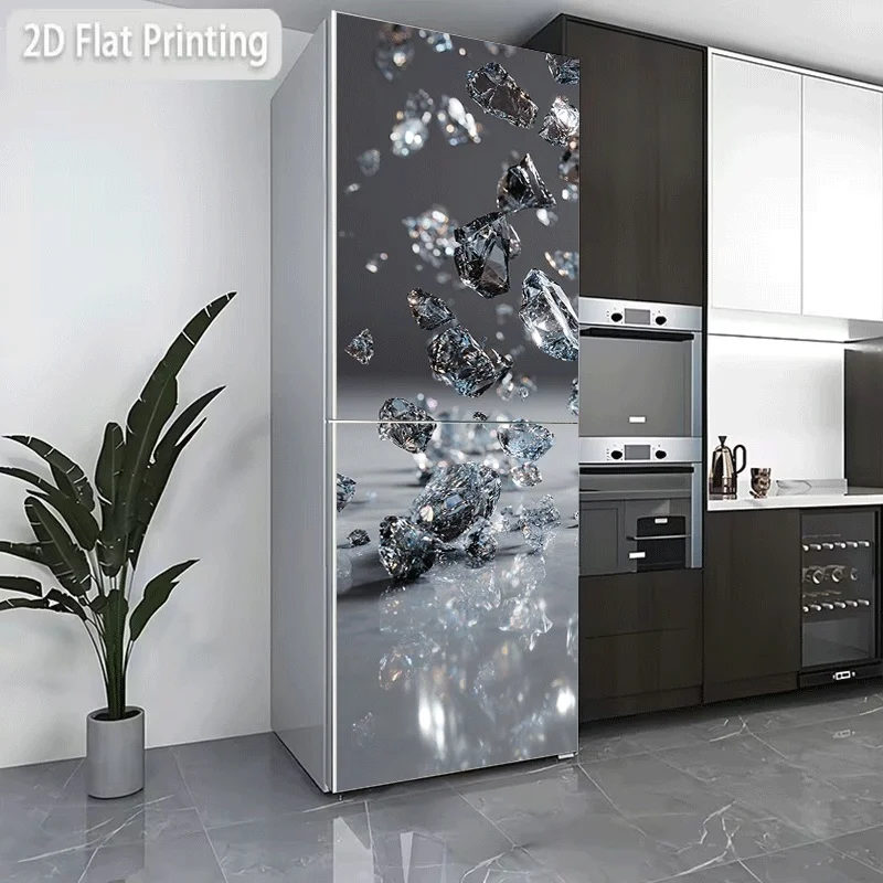 Printing Refrigerator Sticker  Shattered Diamonds Splattering, Crystal Shattering Instant, Diamond Sparks Shattering, Themed D