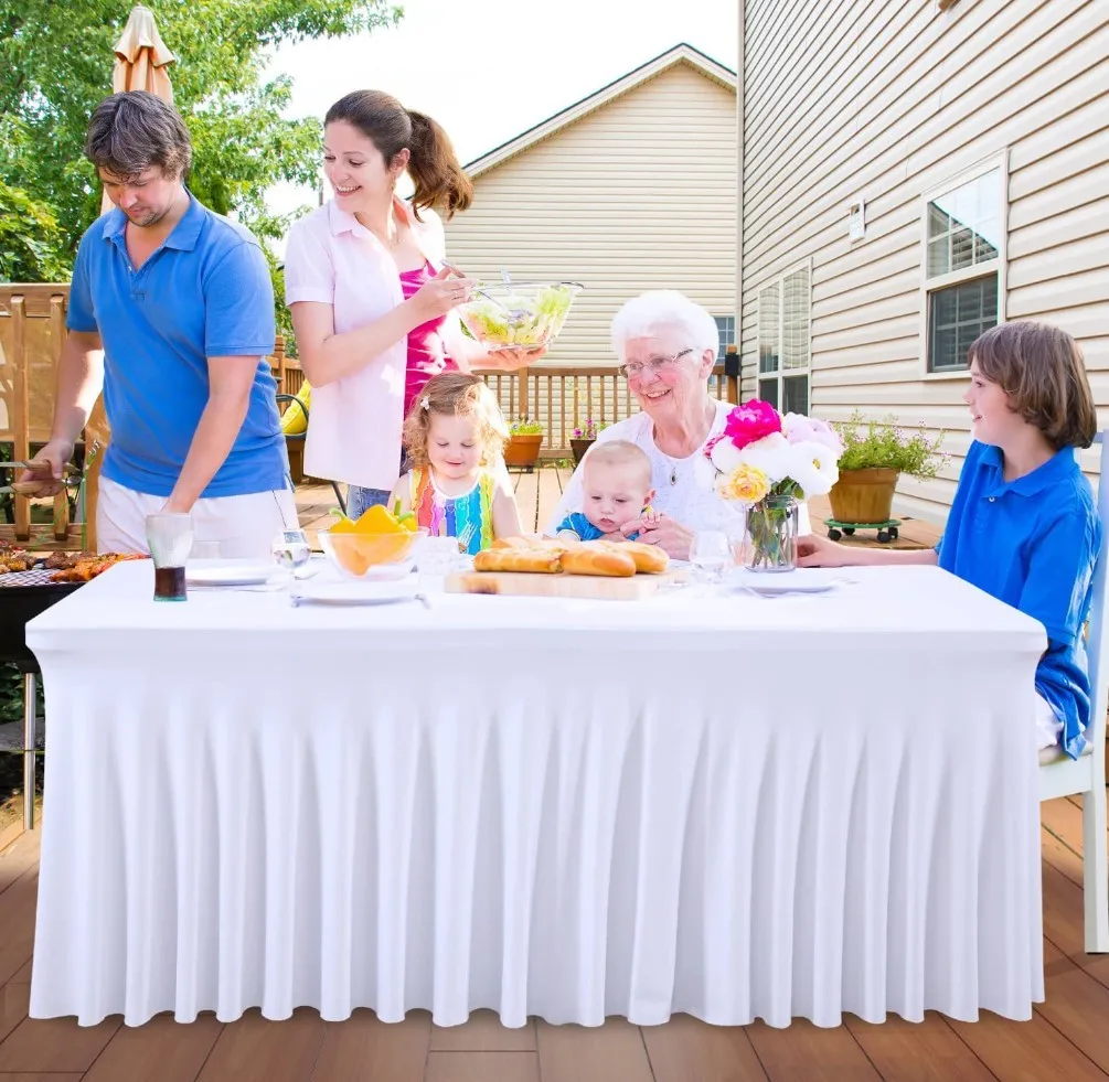 Washable Polyester Rectangular Table Cover, Elastic Cloth, Jellyfish Skirt, Stretch Tablecloth, Wrinkle Resistant, 6ft