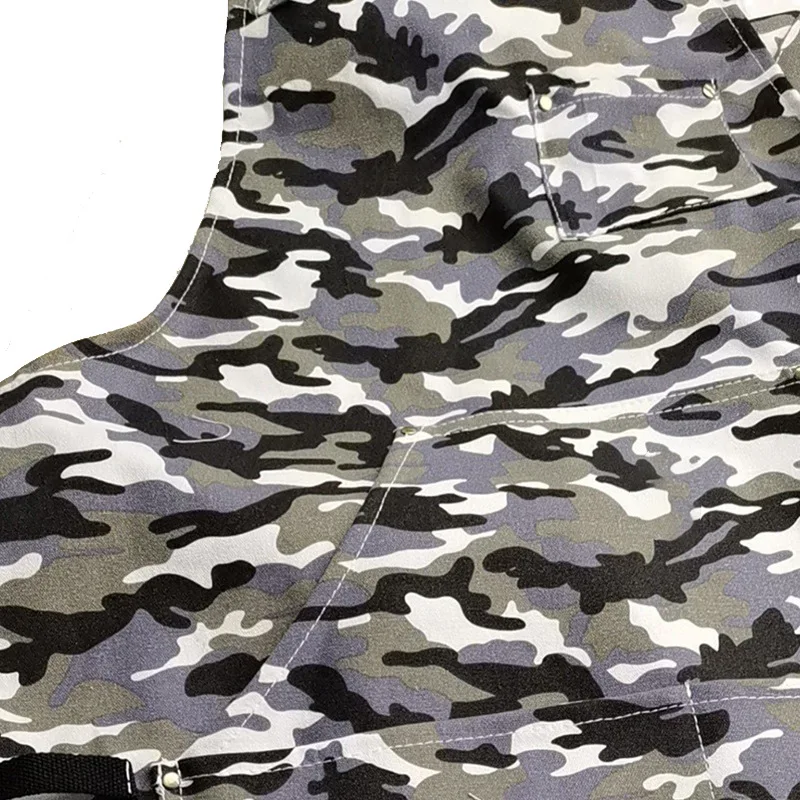 Camouflage Apron Thick Canvas Carpentry Work Clothes Hanging Neck Front Pocket Cotton Apron Children Kid Smock Art Class Sarong