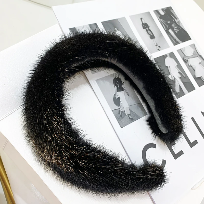 Winter Real Mink Fur Headbands For Women Luxury 100% Real Fur Hairbands Hair Accessories Solid Head Wraps Warm Furry Gift