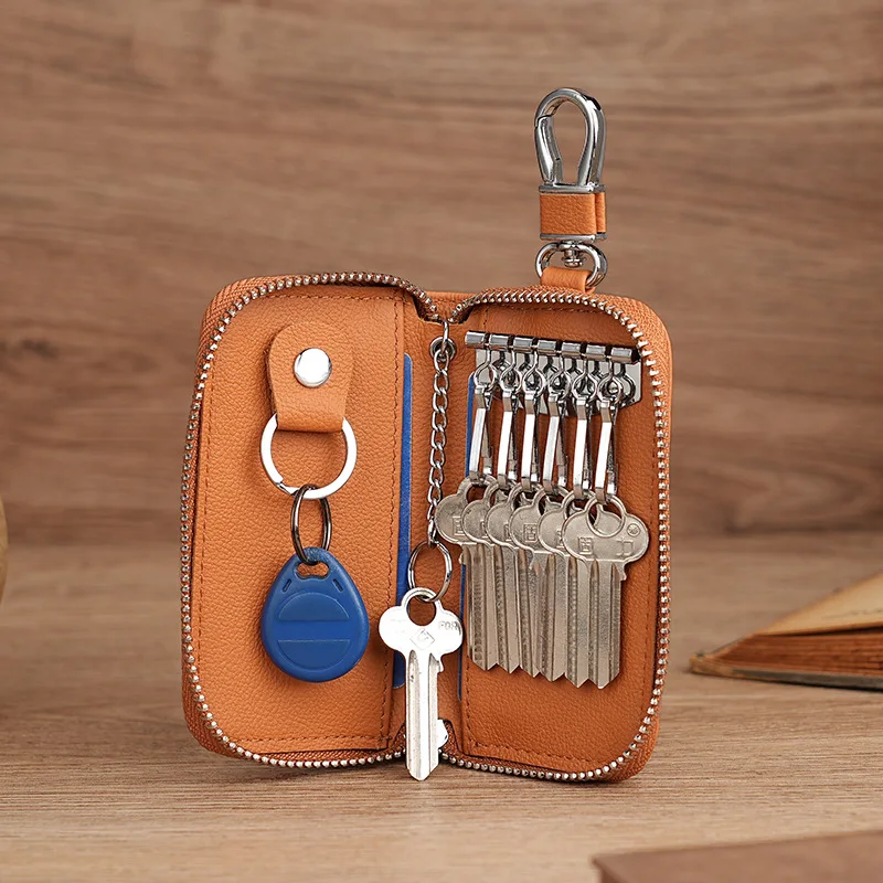 

The First Layer of Cowhide Car Key Case Home Lock Key Protection Bag Man Woman' Organizer Keychain with Bank Card Position