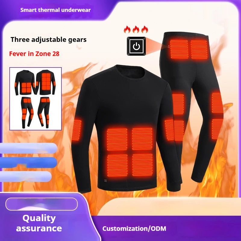 

Комплект нижнего белья с умным подогревом, теплый USB-подогрев с 28-зонным подогревом, для мужчин и женщин, пара, зимняя уличная лыжная спортивная одежда, комплект из двух предметов