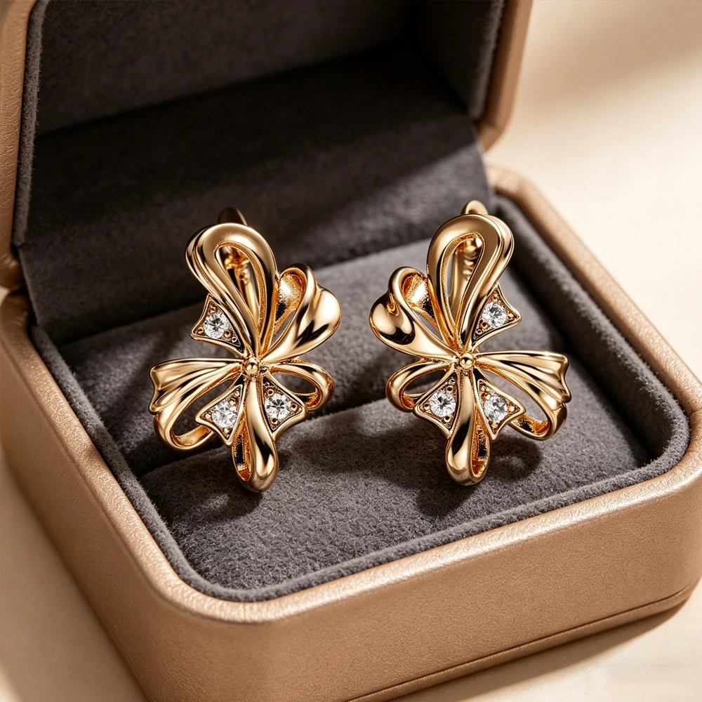 Catuni Brogan-Style Earrings Women's Diamond-Studded Elegant Hollowed-Out Floral Drop Earrings Bridal Party Jewelry Gift