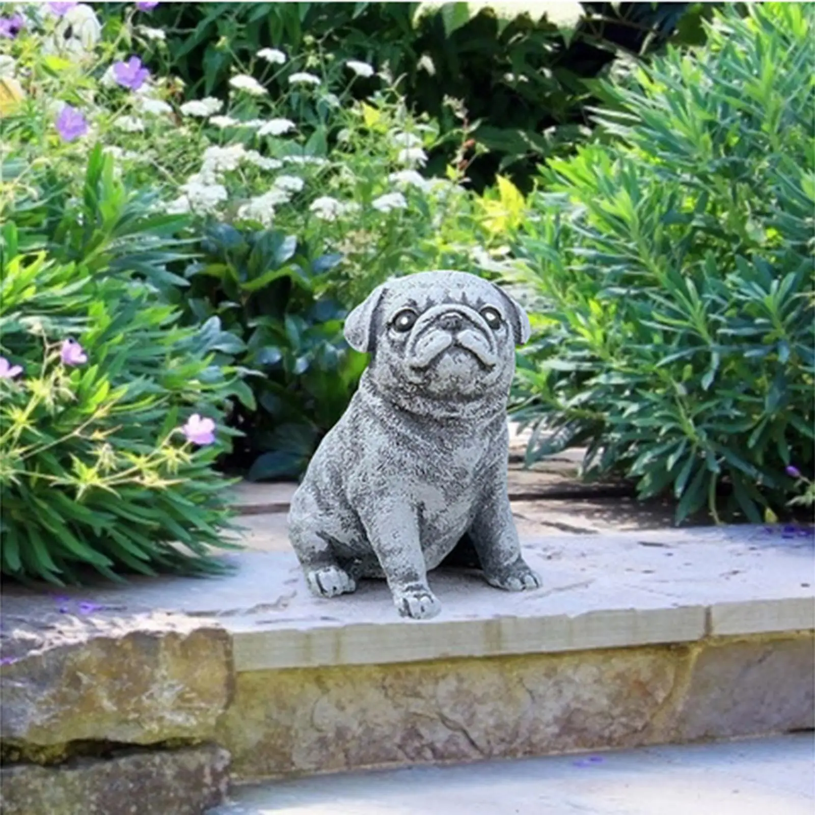 Pug Puppy Resin Statue Outdoor Miniature for Dog Lovers Garden Gnome Statue