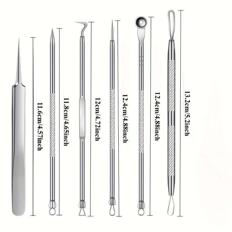 6 قطع من مشابك الخلايا المصنوعة من الفولاذ المقاوم للصدأ لإزالة الرؤوس السوداء وحب الشباب واللحية القصيرة، مناسبة لجميع أنواع البشرة.