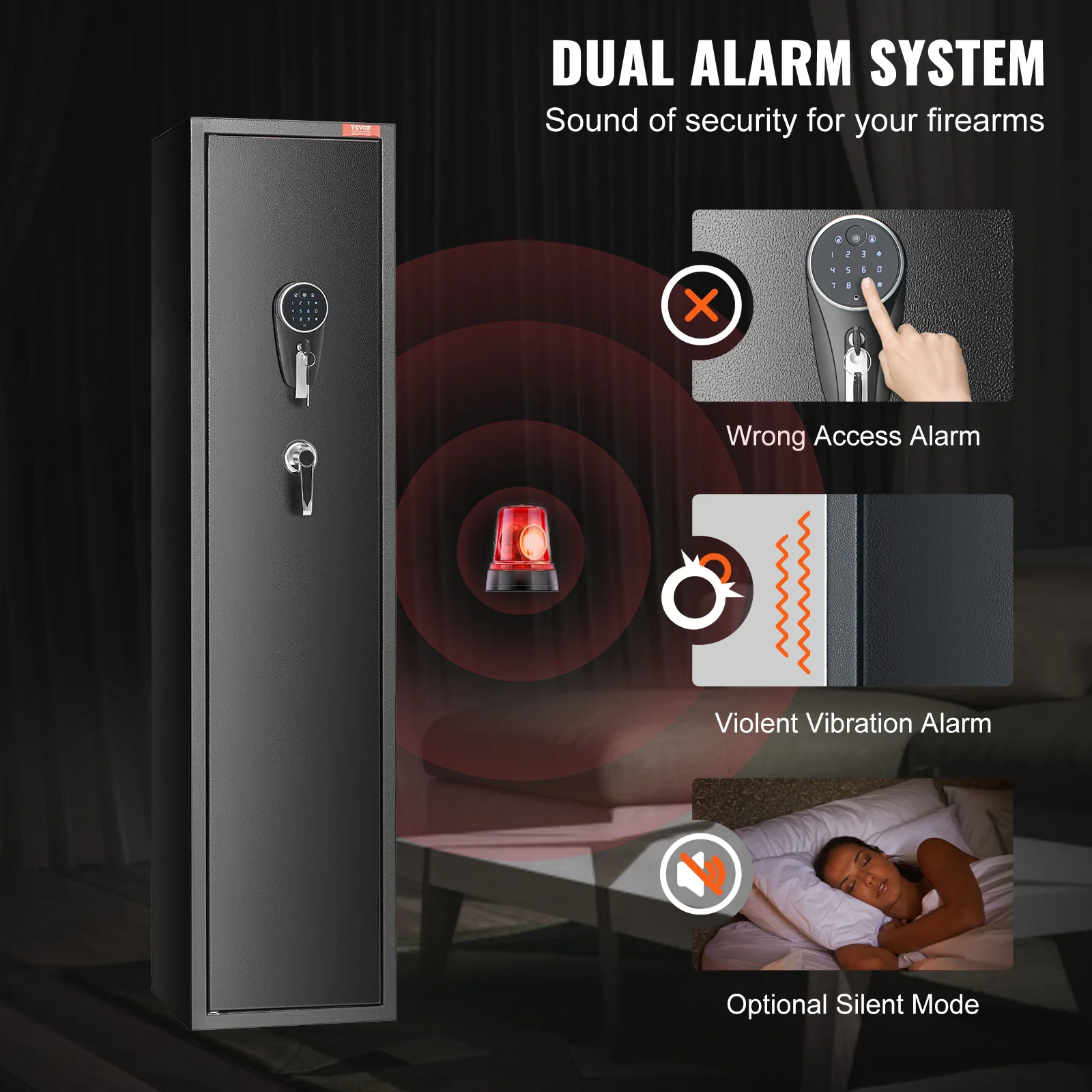 with Removable Storage Shelf for Home Long Gun Pistols 3-8 Rifles Gun Safe with Digital Keypad & Lock Gun Storage Cabinet