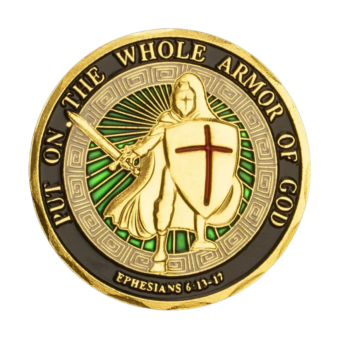 Памятная монета «Накрытие всего доспехи Бога» Позолоченная нагрудная шлем Щит Меч Сандалии Пояс Сувенирные монеты