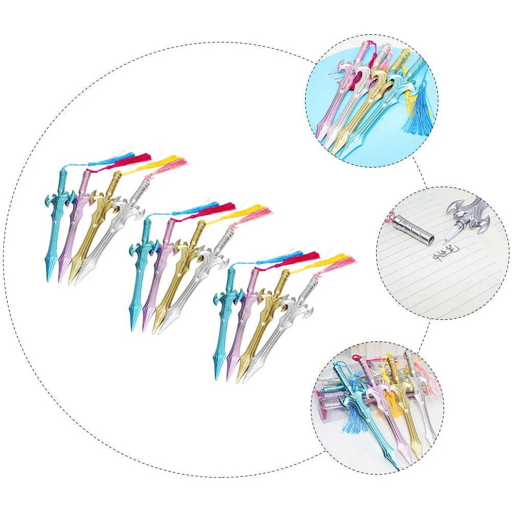 12 Pcs Student Gel Pen Office Ancient Sword Pens Come Ink Novelty Plastic Cartoon Graffiti