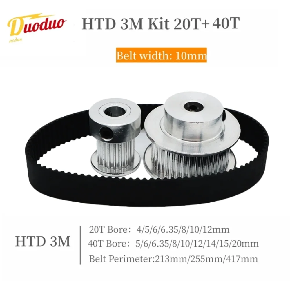 

HTD 3M Pulley Set For 2:1 Belt Width 10mm Belt Pulleys 40Teeth 20Teeth 3M Synchronous Wheels Set HTD3M Timing Pulley Kit 40T 20T