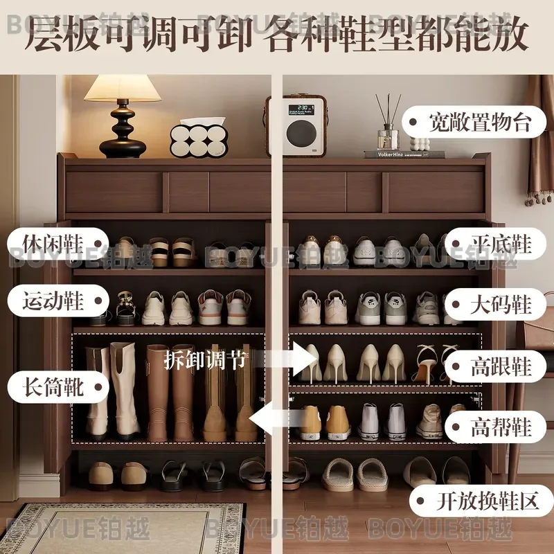 for Bone line Shoe Cabinet 2026 New Solid Wood Indoor Entrance Corridor Integrated Wall Storage Cabinet for Home Entryway