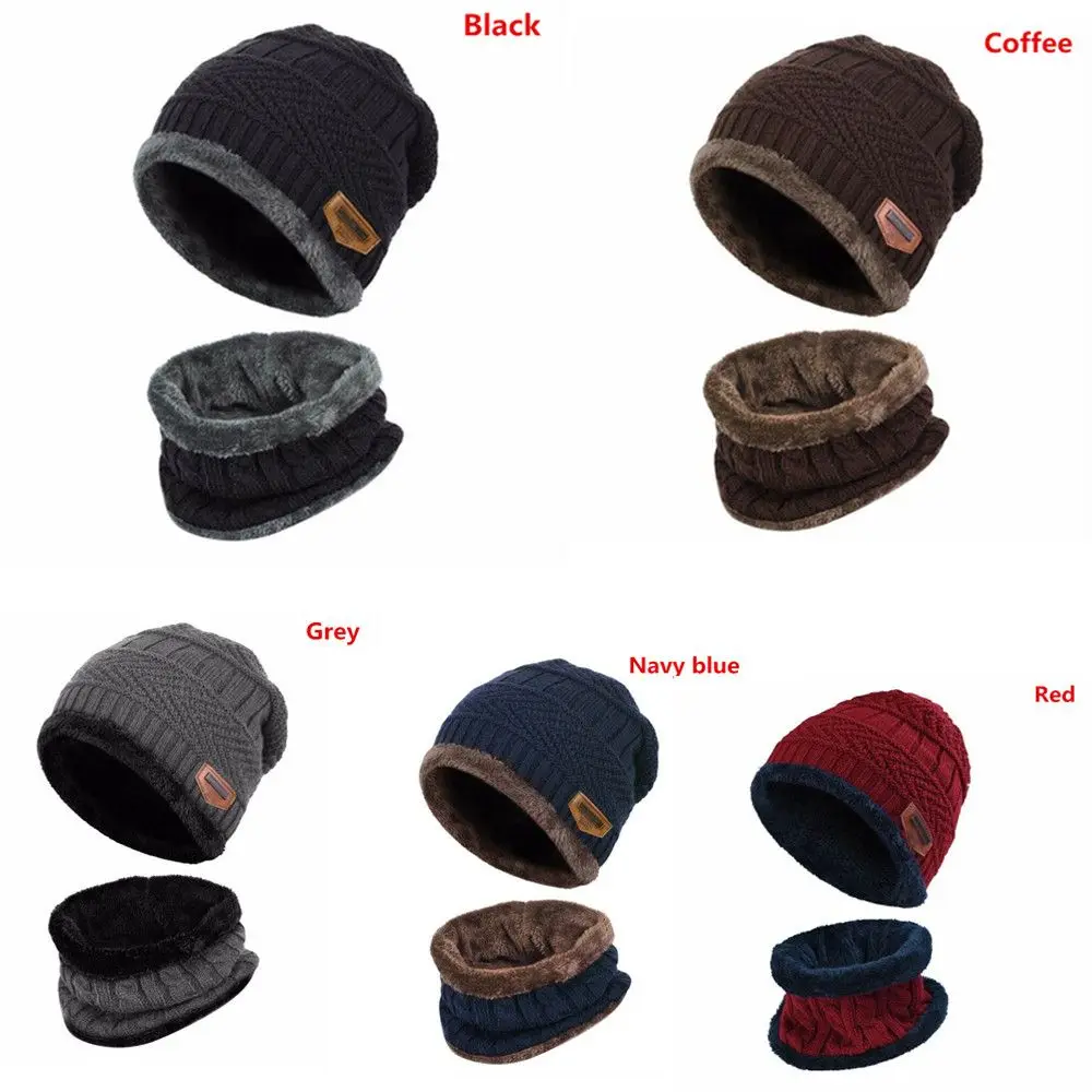 Kids Winter Neck Scarf Cap Set Fashion Beanie Warm Hat Scarf Set Neck Cover Fleece Knitted Thick Ski Cap Warm Balaclava