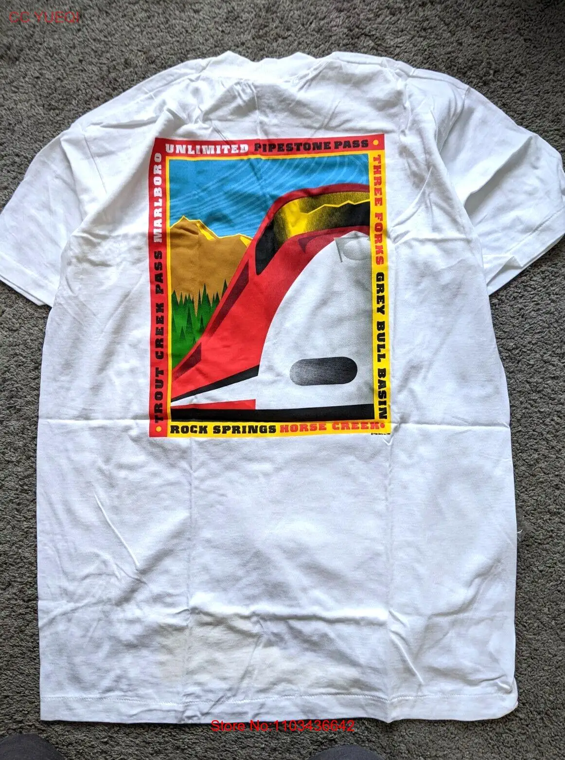 VTG UNWORN 90s MALBORO TRAIN SANT FE RAILROAD GRAPHIC T-SHIRT MEN XL USA WHITE