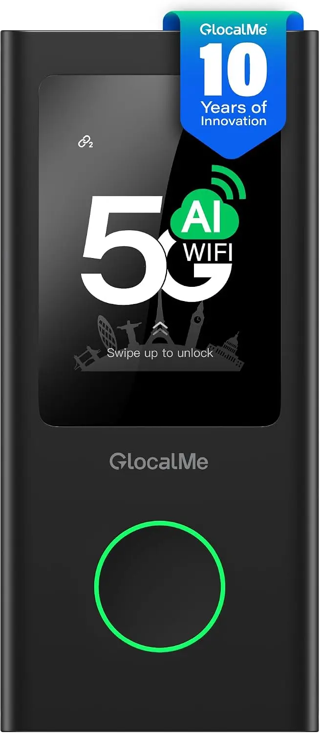 GlocalMe Numen Air 5G Hotspot  Portable WiFi for International Travel via CloudSIM 2.4” LCD touch screen