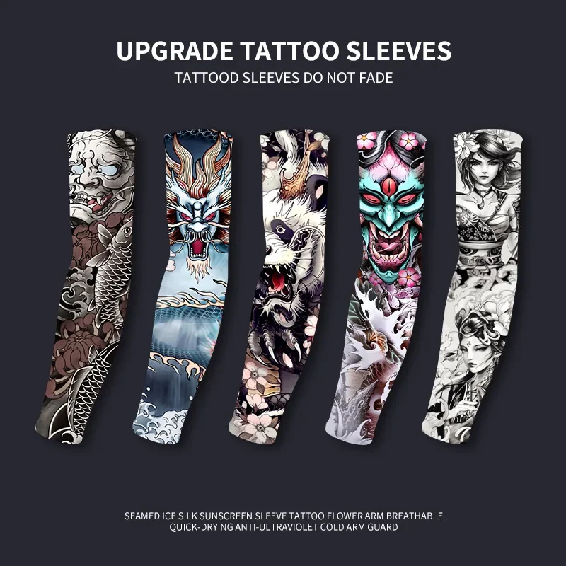 

Summer new sewn ice silk sunscreen sleeve tattoo flower arm breathable quick dry UV protection cold feeling arm guard arm sleeve