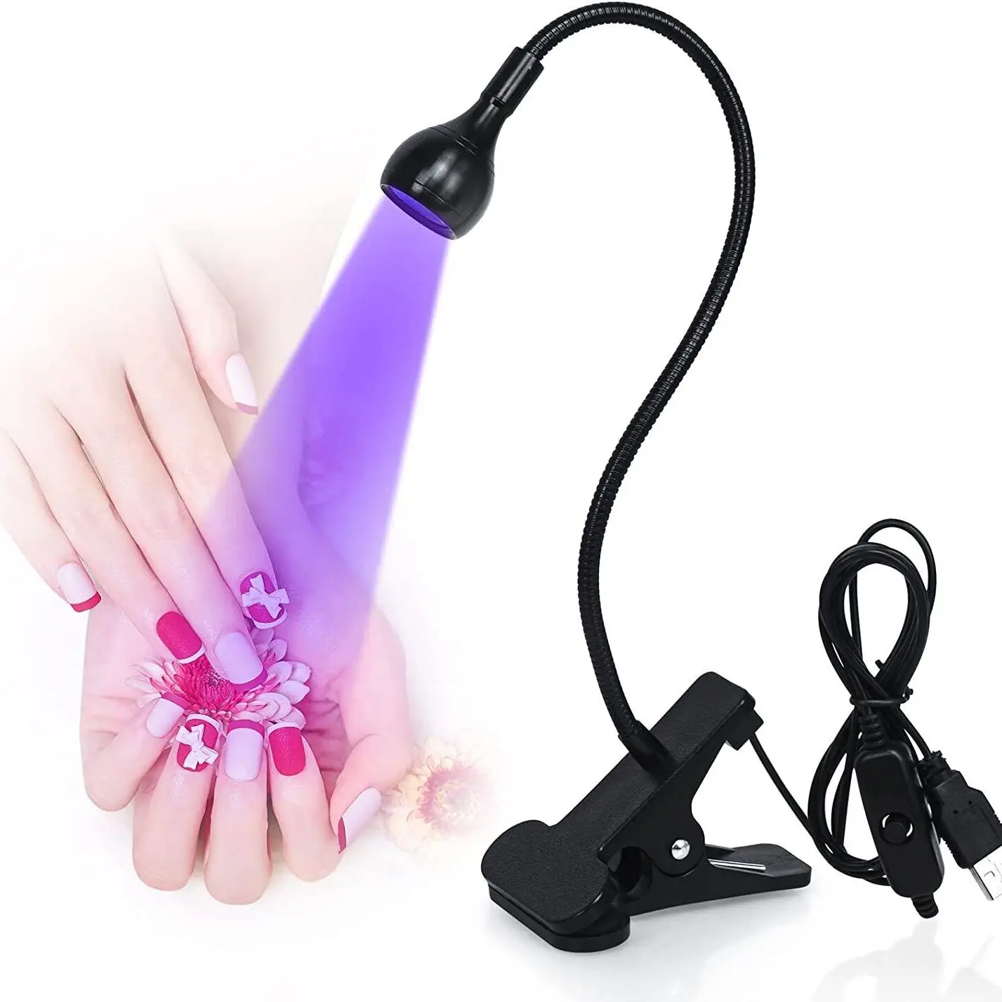 Lampe LED ultraviolette à clipser, tube métallique flexible, USB, mini lampe UV à polymériser le gel, lampe de bureau, sèche-ongles pour bricolage, art des ongles