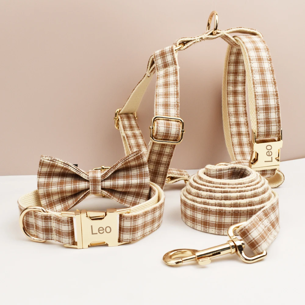 Kariertes Muster, weiches Hundehalsband, Leine, Gravur auf Halsband und Geschirr, graviertes Namensschild, Haustierbedarf, Hundeleine, Rastermuster, 25 – Detail 15