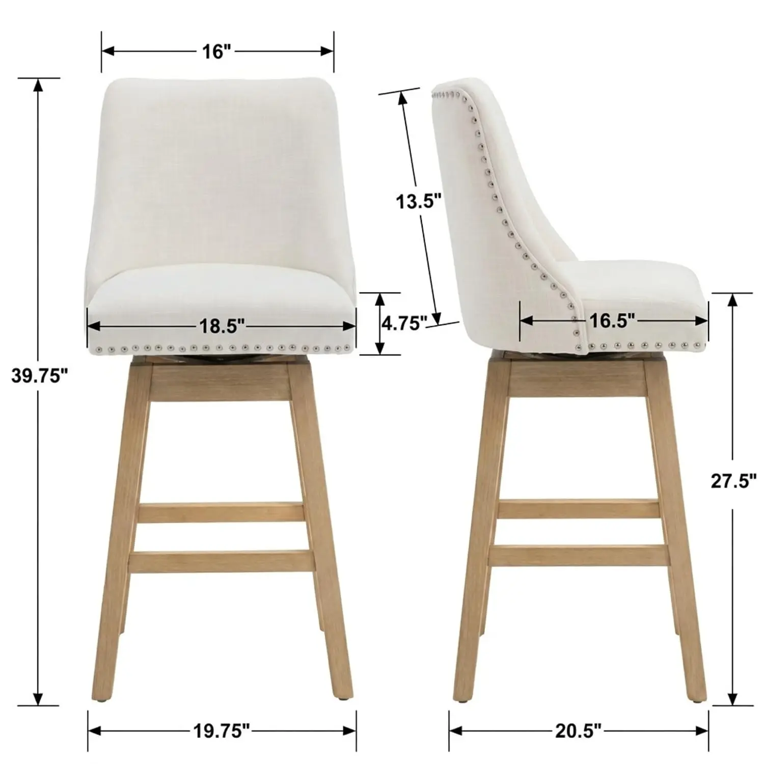Linen Swivel Bar Stools Set of 4 with Back & Wood Legs Upholstered Counter Chairs for Bar Dining, Customized