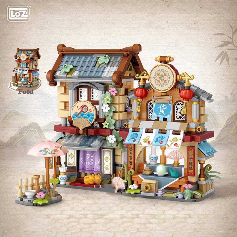 LOZ Creative Folded StreetView Grocery Store Post Station Building Bricks DIY Mini Chinese Style Puzzle Gifts Decora Toy