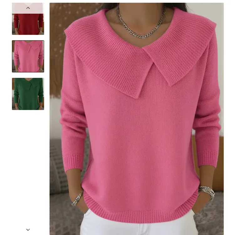 2026 Women's New Autumn and Winter Fashionable Temperament Slim Comfortable Loose Solid Color Lapel Knitted Sweater for Women