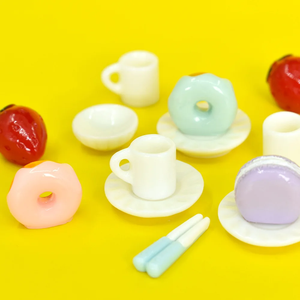 Mini Coffee Cups Plates Bowls Dollhouse Resin Kitchen Scene Hand DIY Miniature Food Toys Ornaments Doll Accessories Home Decor