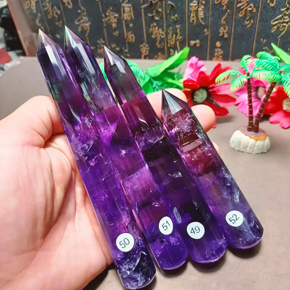 160mm   Energy Brazilian Amethyst 24-face clear Vogel quartz crystal stick point Reiki Tablet stylish home decor and healing