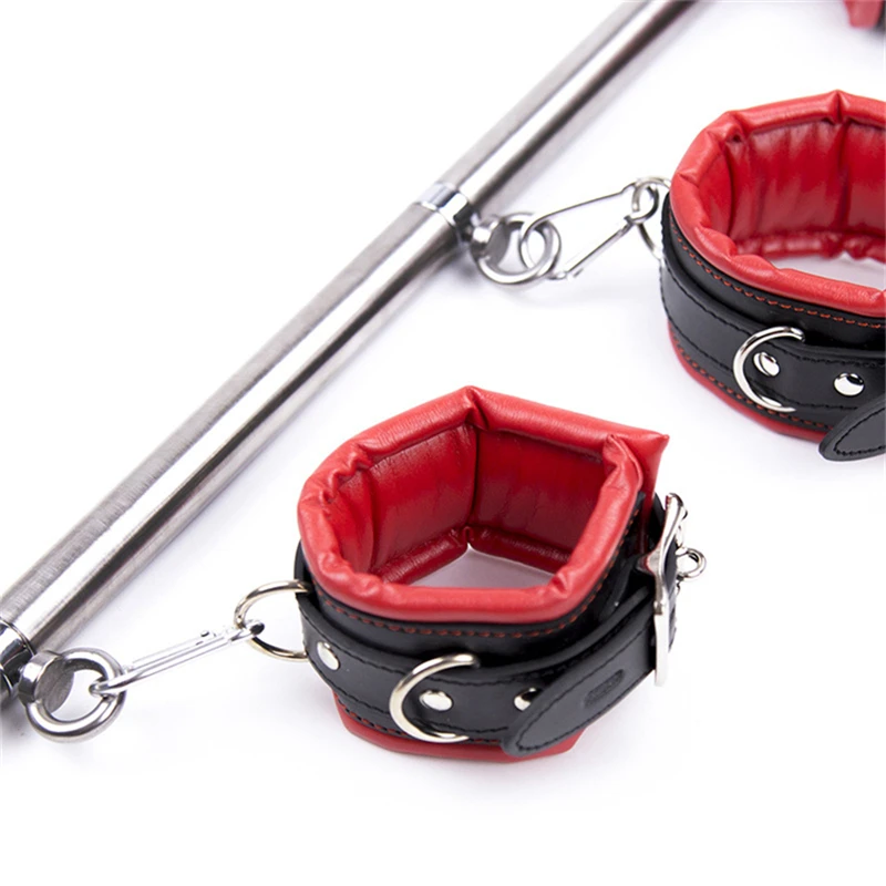 Adult Toys Metal Spreader Bar Leather Collar Sex Handcuffs Ankle Cuffs BDSM Bondage Set Open Leg Restraints Sex Toys for Couples