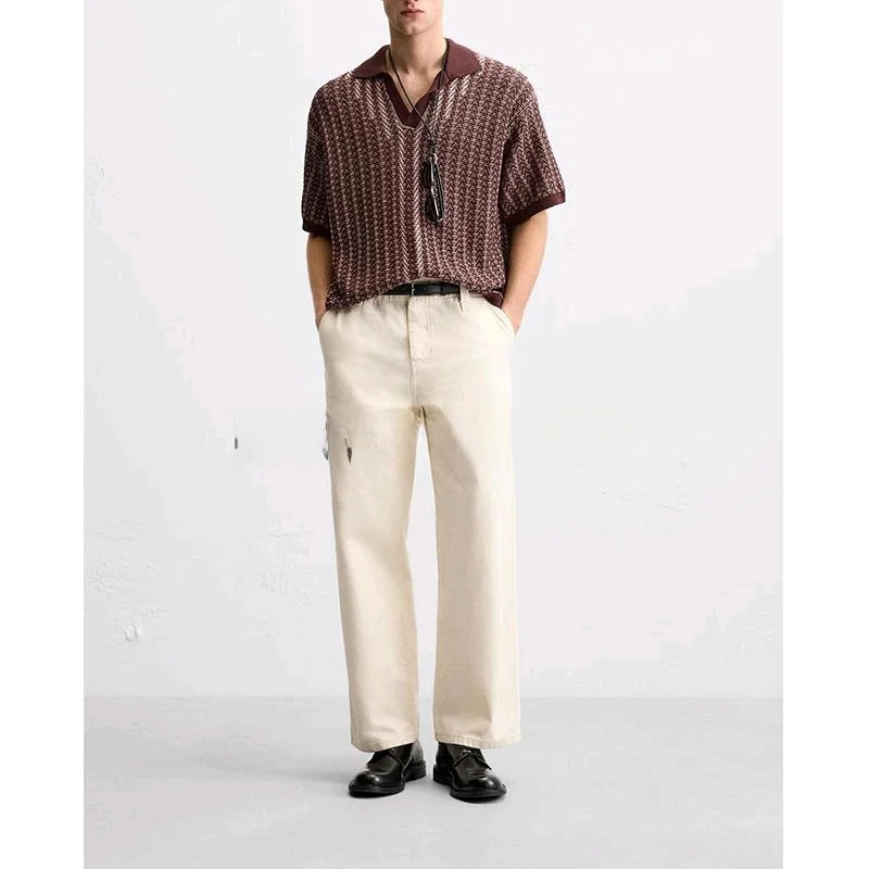 

Loose Fit Color Blo Collar ort Sve Knitted irt for Men Spring New Arrival Faion Urban Sle Daily Wear Summer