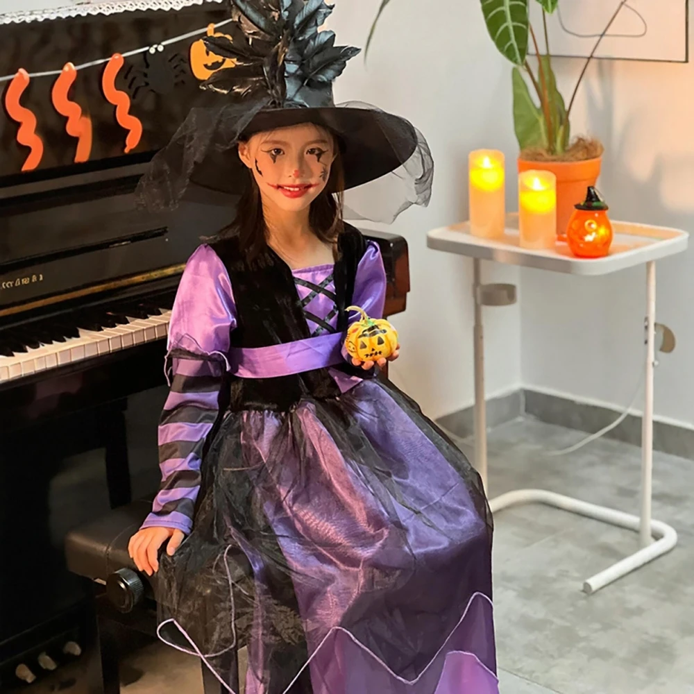 loween Set di costumi da strega per ragazze, spettacoli teatrali, vestiti per bambini, materiale in fibra di poliestere