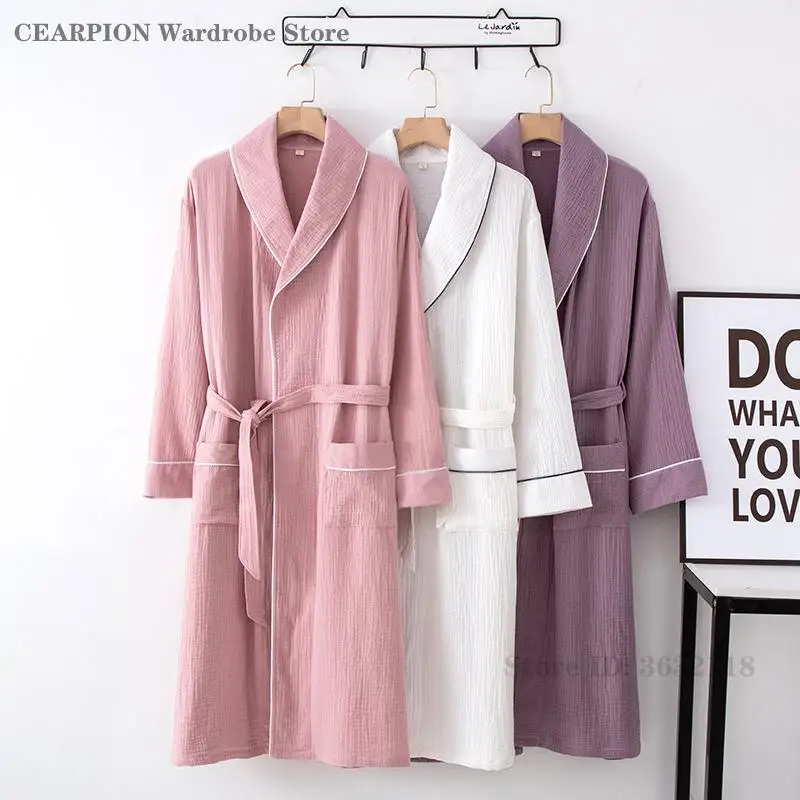 

Хлопковый халат для пары, ночная рубашка, однотонный мужской и женский халат, кимоно, весна-осень, новинка юката с поясом, одежда для сна, домашняя одежда