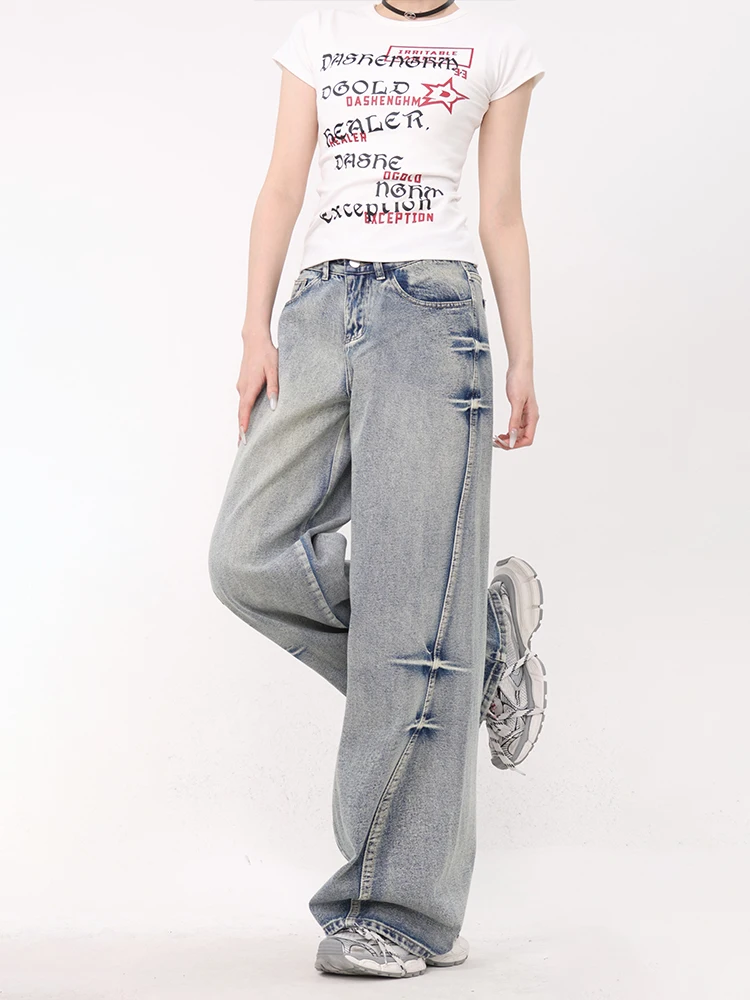 Women's Blue Jeans Vintage Baggy Cowboy Pants Harajuku Denim Trousers Streetwear Korean Aesthetic Y2k 2000s Trashy Clothes 2024