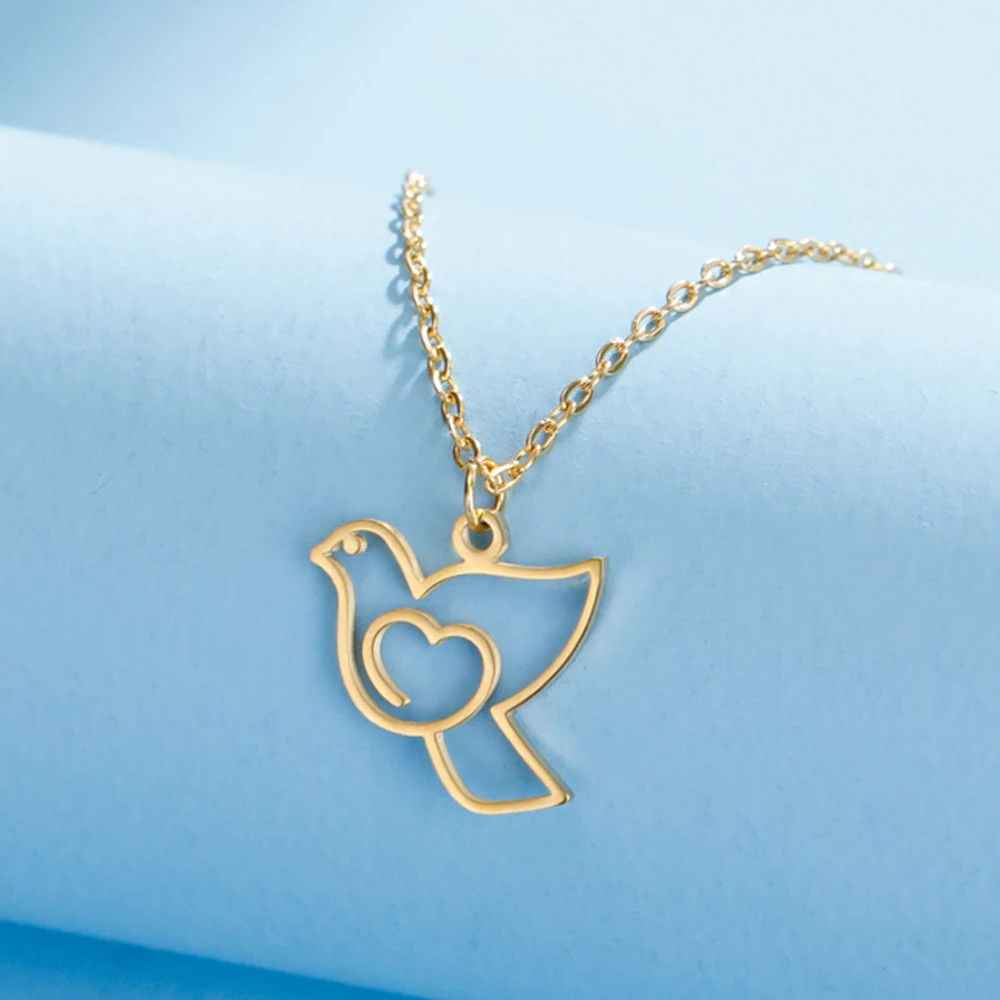 My Shape Bird Pendent Necklace for Women Peace Dove Pigeon Bird Animal Charms Necklaces Choker Chain Stainless Steel Jewelry