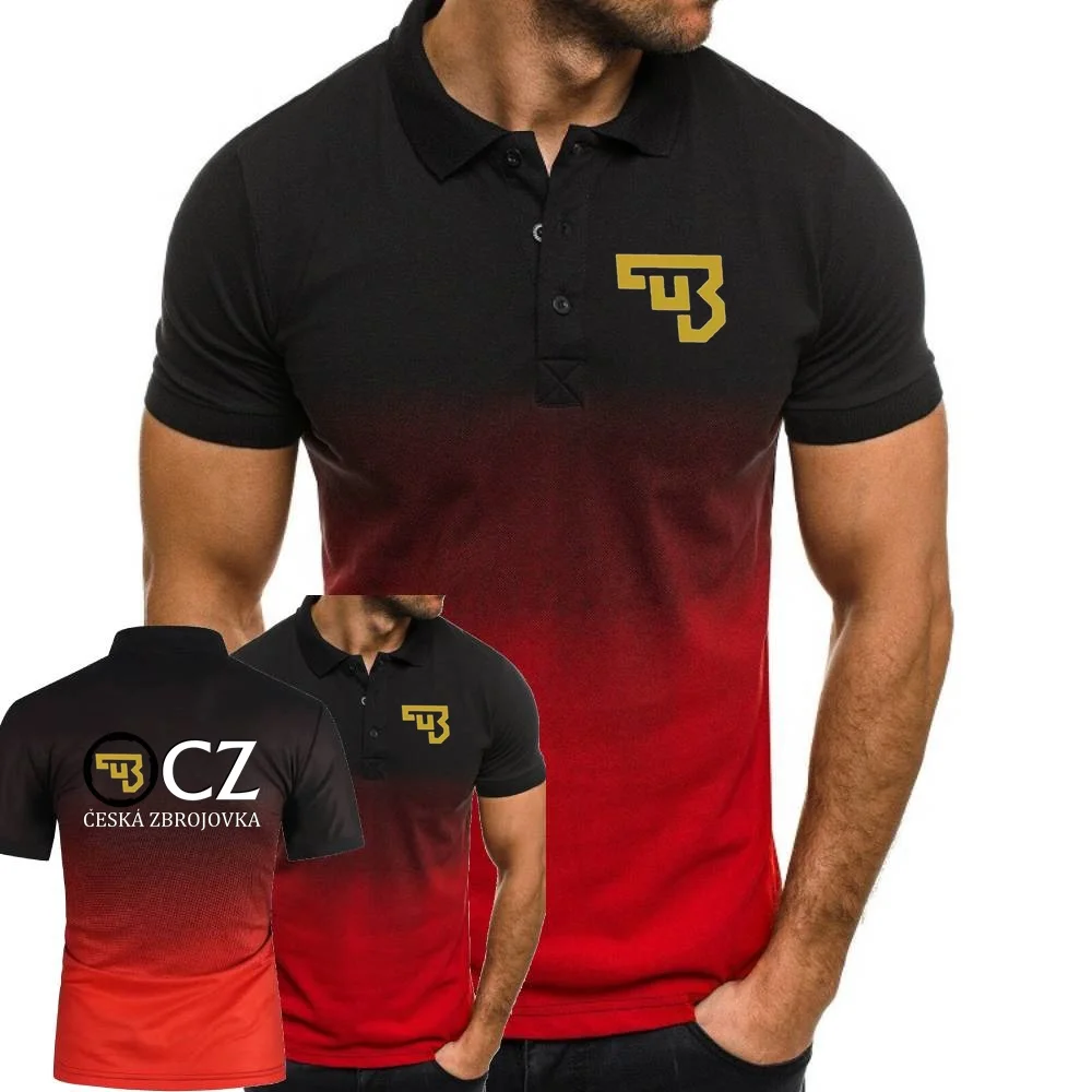 Sommer Herren Poloshirts CZ Ceska Zbrojovka Herren T-Shirts Kurzarm-Shirts Farbverlauf Mesh Baumwolle Revers-Oberteile S-5XL
